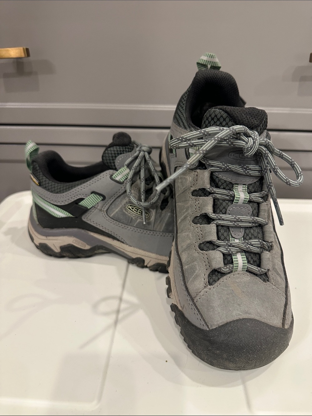 KEEN Gray and Mint Women's Trail Hiking Shoes